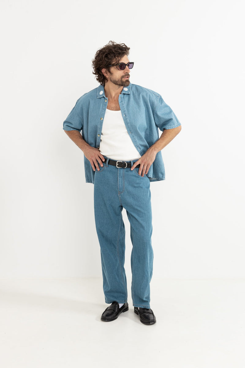 Early Riser Denim Ss Shirt Blue Wash