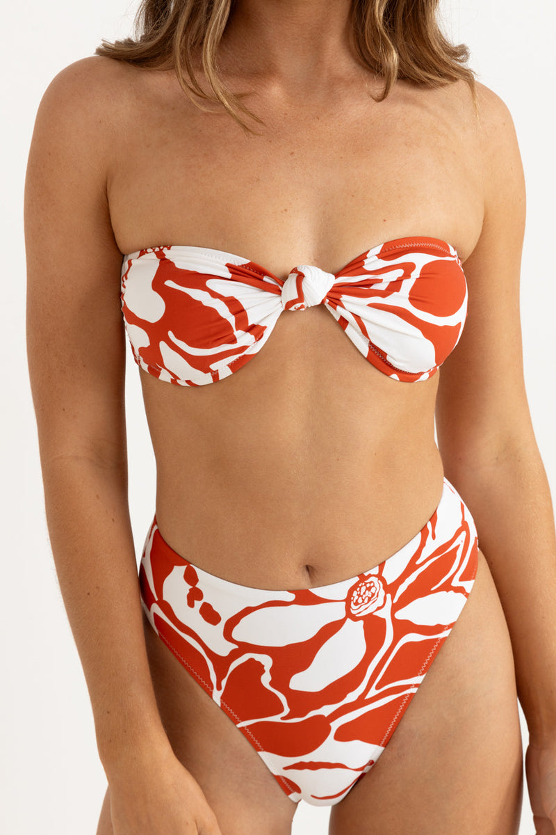 Poppy Floral Knotted Bandeau Top Red