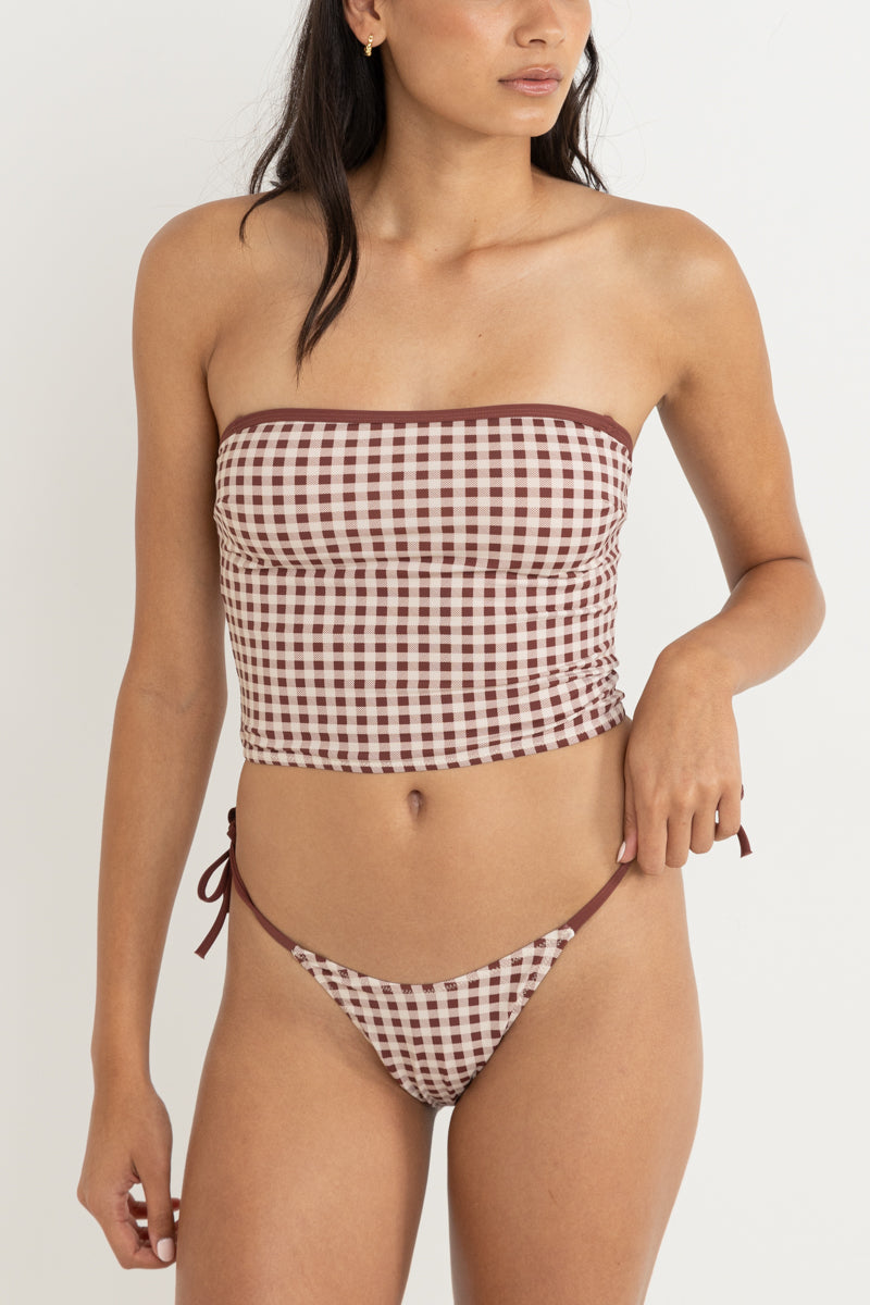 Parker Gingham Long Bandeau Top  Mahogany