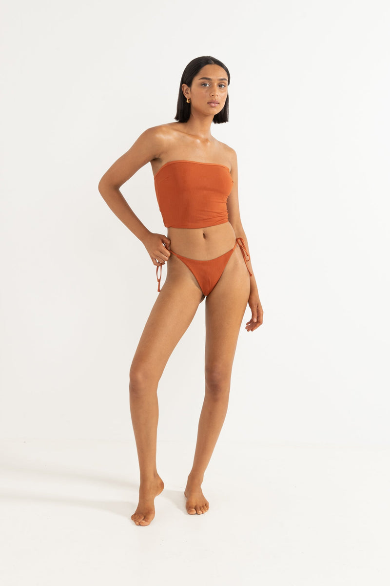 Shine Rib Long Bandeau Top Cinnamon