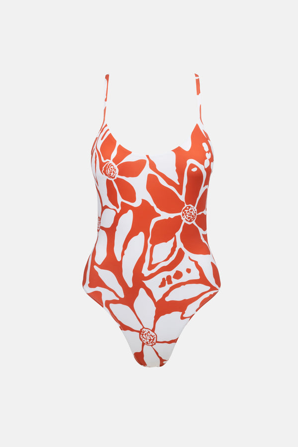 Poppy Floral Cross Back One Piece Red