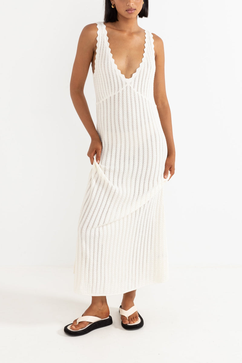 Scallop Knit Maxi Dress Cream