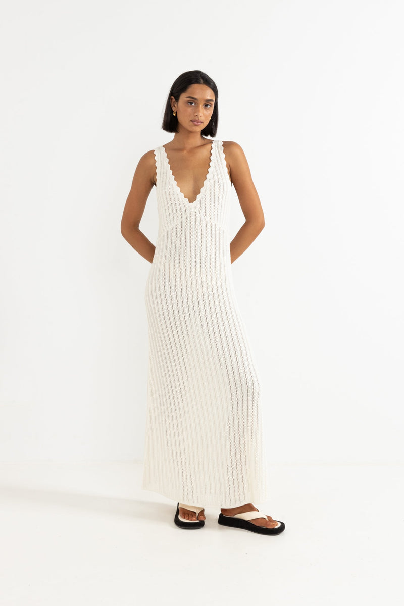 Scallop Knit Maxi Dress Cream