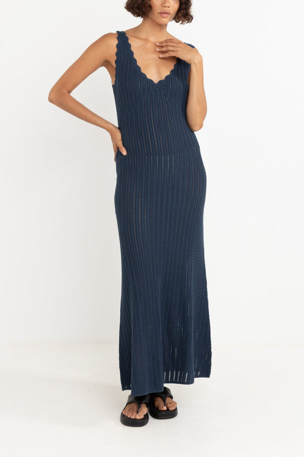 Scallop Knit Maxi Dress Navy