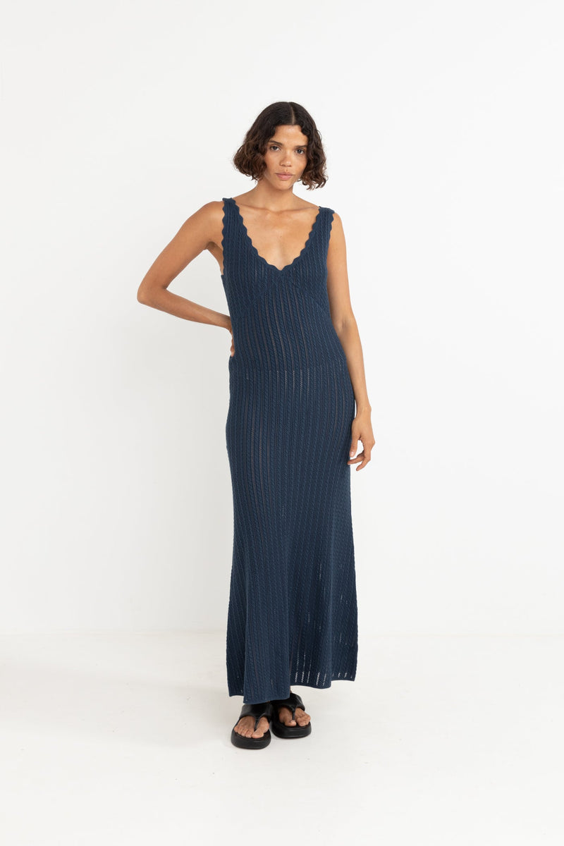 Scallop Knit Maxi Dress Navy