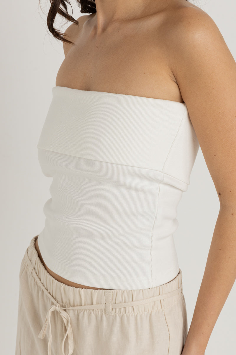 Rib Bandeau Top White