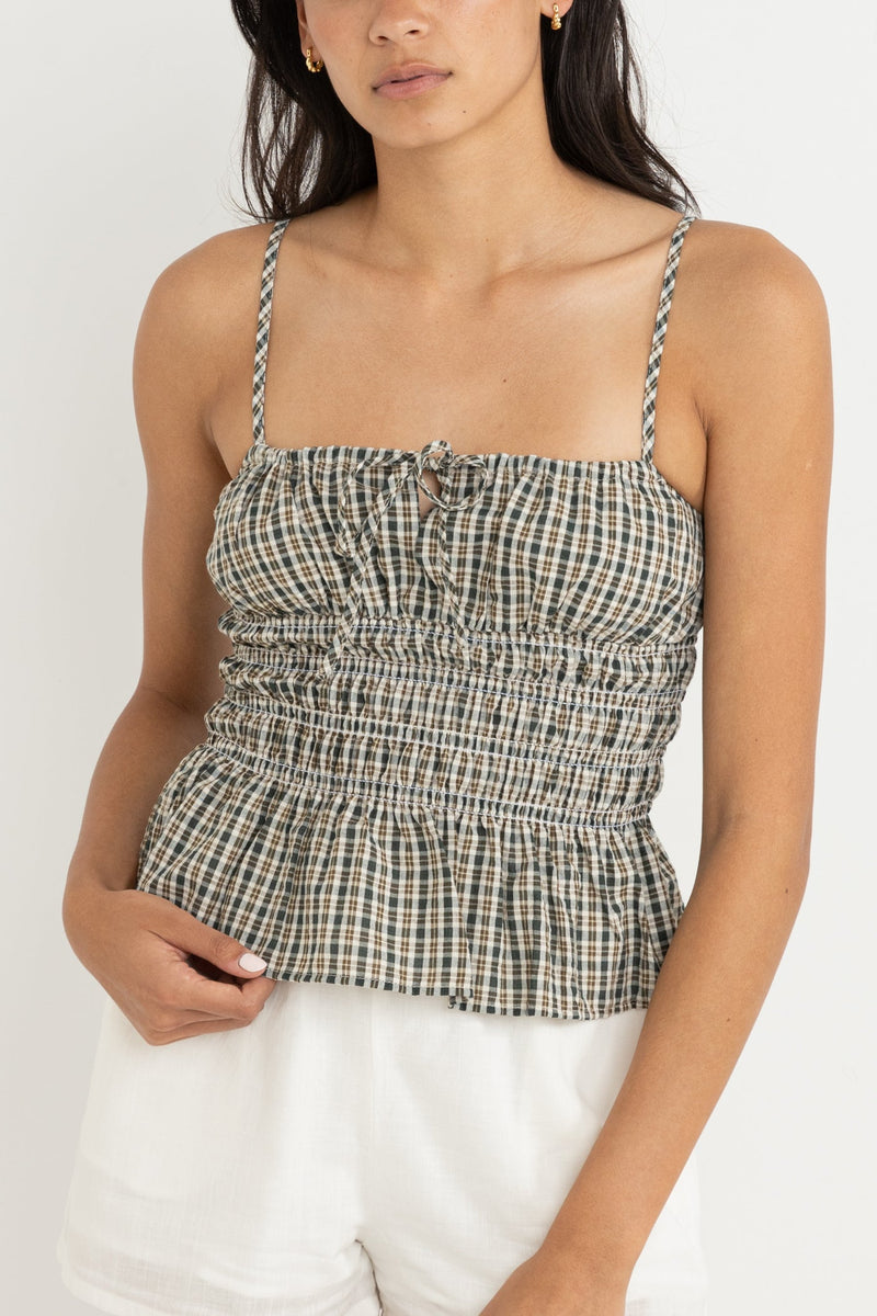 Antibes Plaid Top Olive