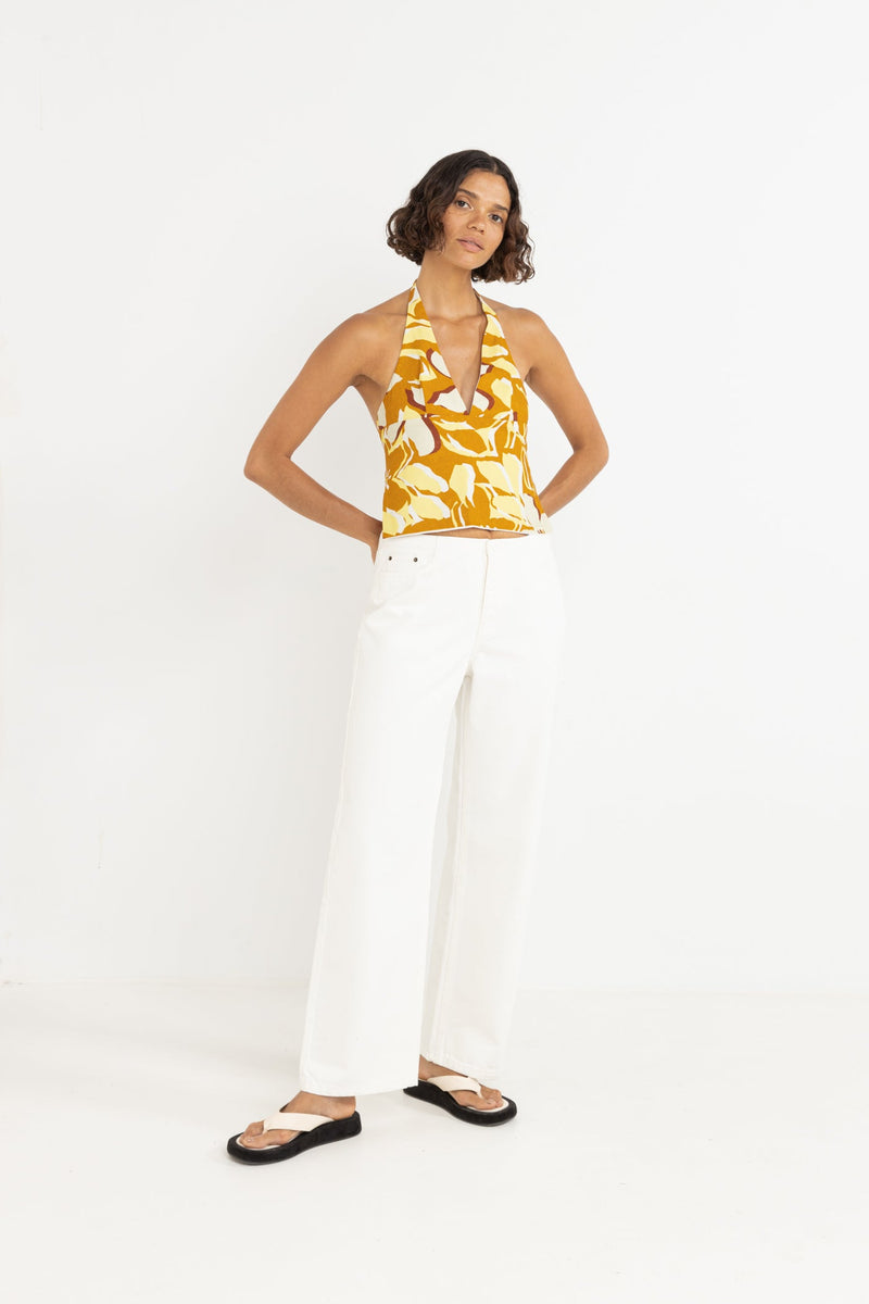 Daisy Floral Linen Top Marigold