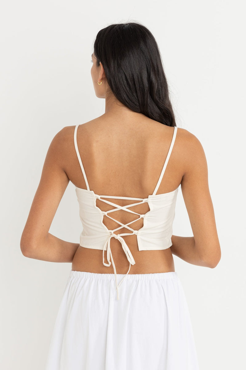 St Tropez Lace Back Crop Top Cream