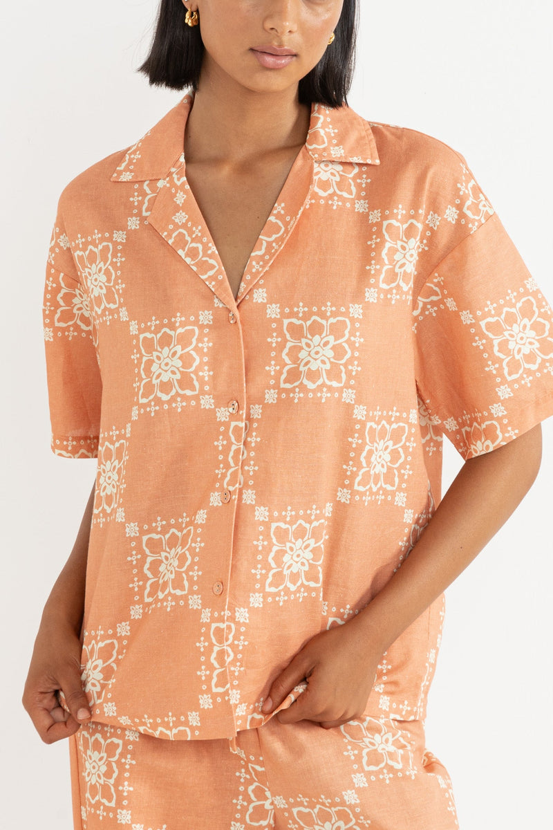 Stamped Floral Shirt Coral