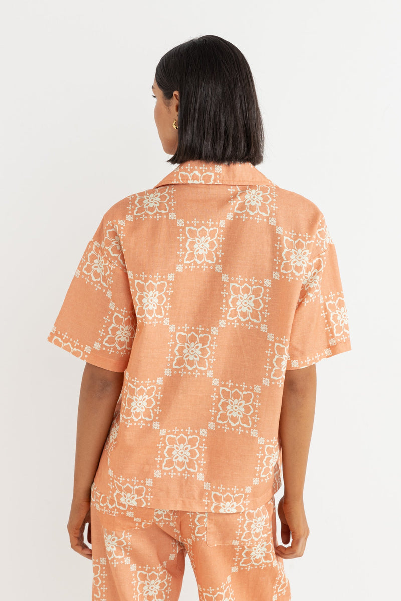 Stamped Floral Shirt Coral