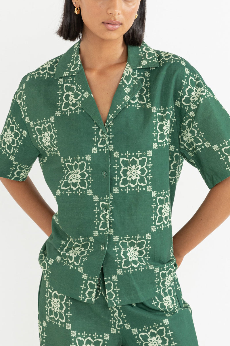 Stamped Floral Shirt Jade