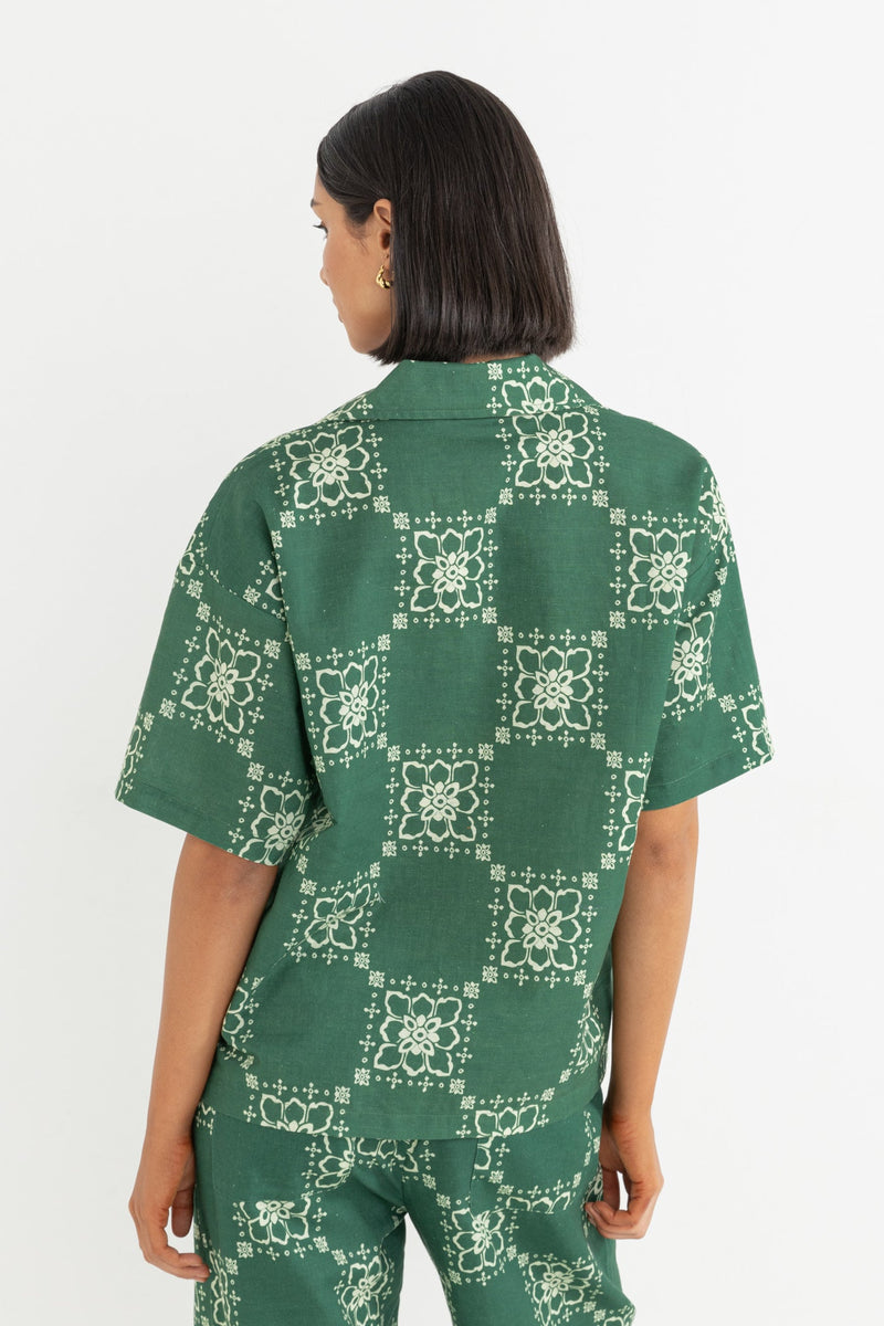 Stamped Floral Shirt Jade