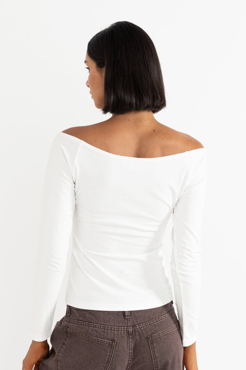 Iris Off Shoulder Long Sleeve Jersey Top Cream