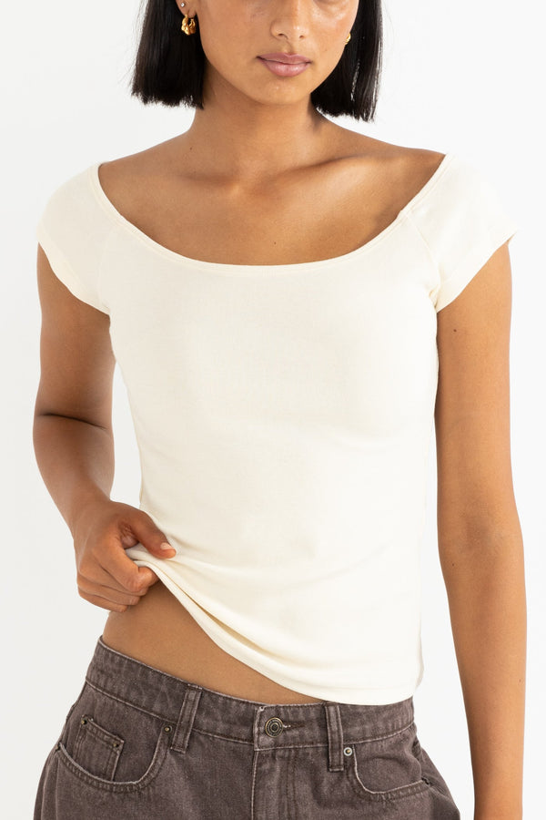 Iris Off Shoulder Jersey Top Cream