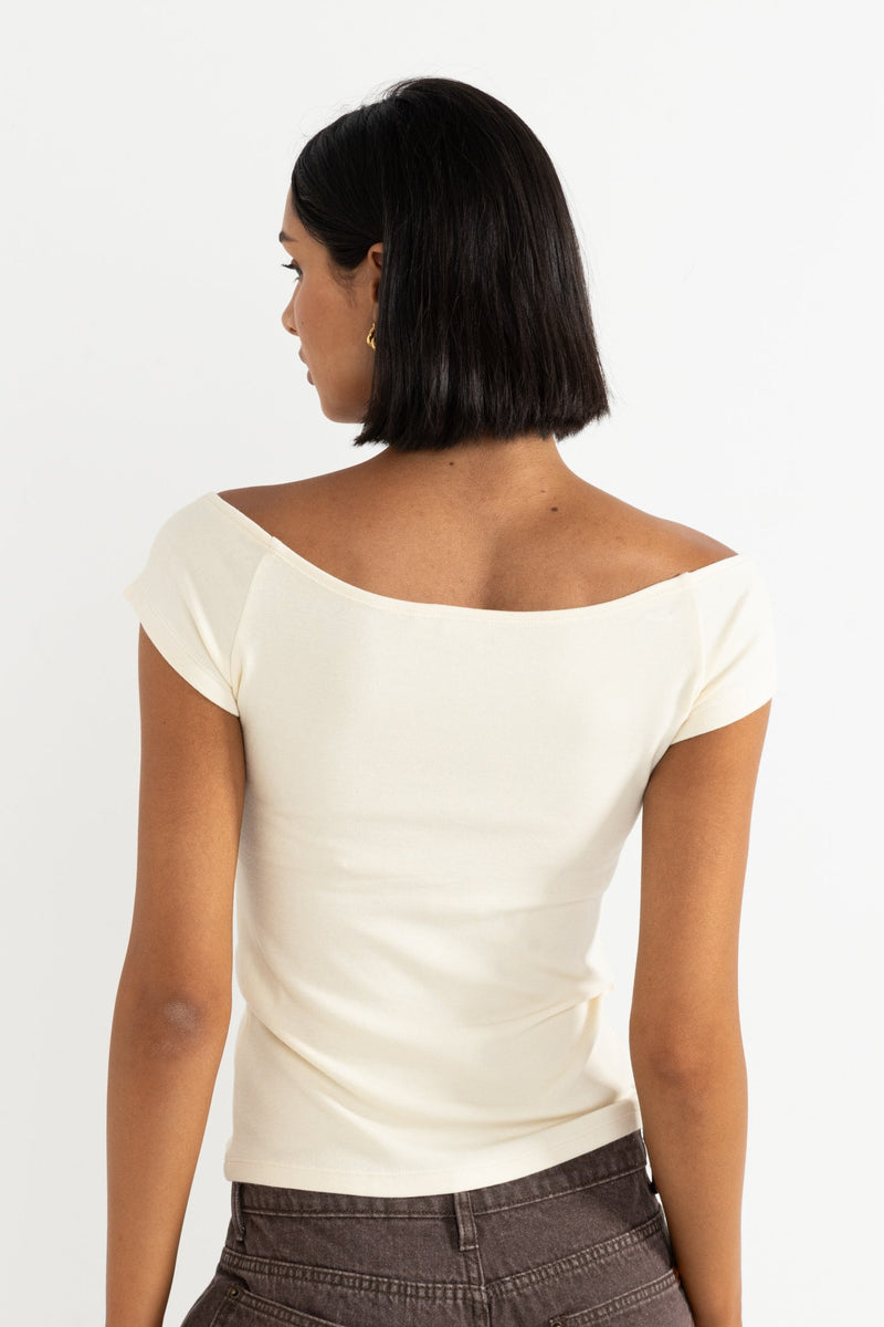 Iris Off Shoulder Jersey Top Cream