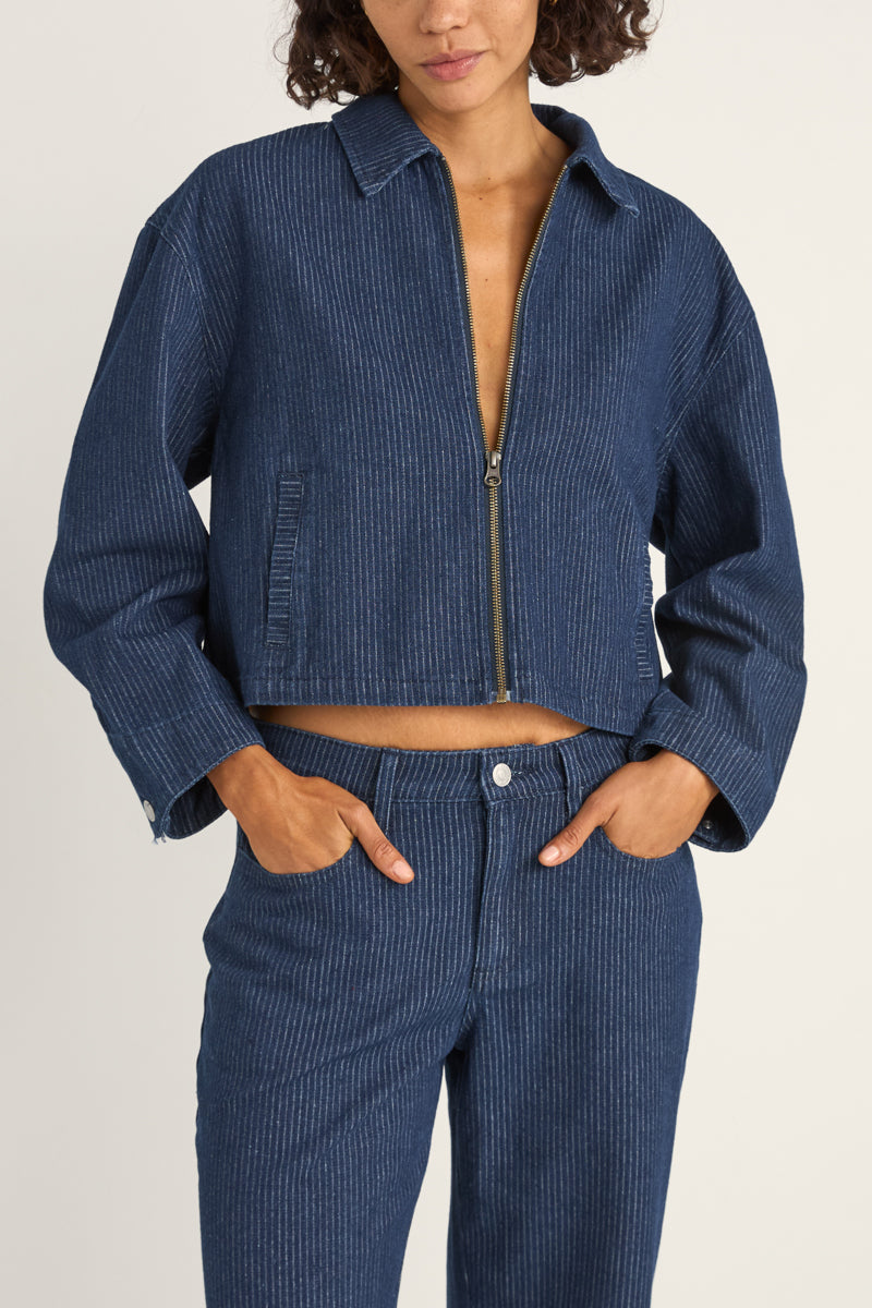 Pinstripe Cropped Jacket Indigo