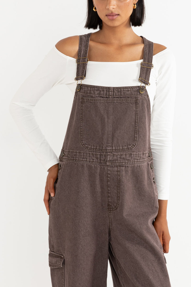 Charlie Wide Leg Cargo Overalls Chocolate