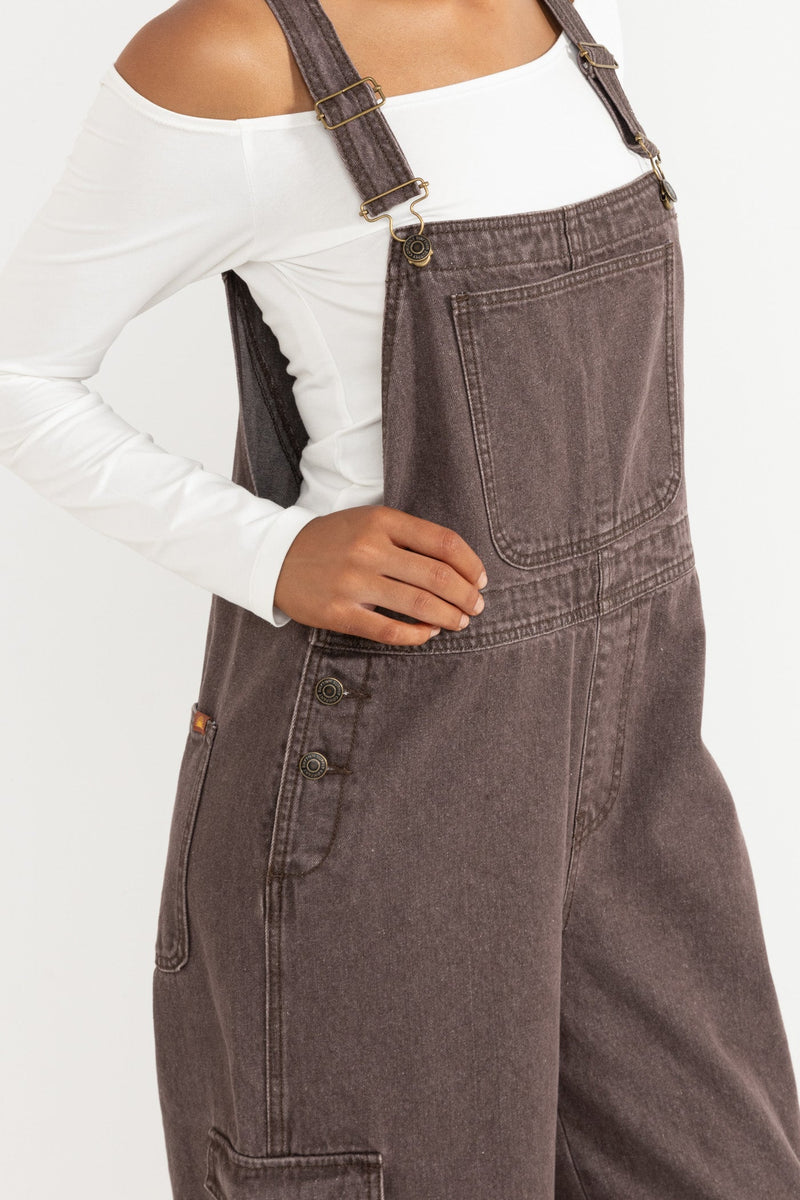 Charlie Wide Leg Cargo Overalls Chocolate