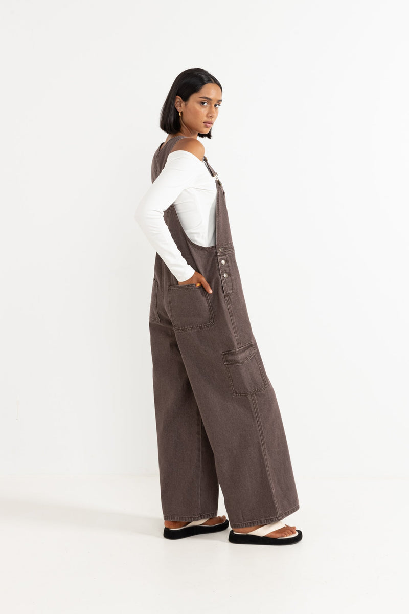 Charlie Wide Leg Cargo Overalls Chocolate