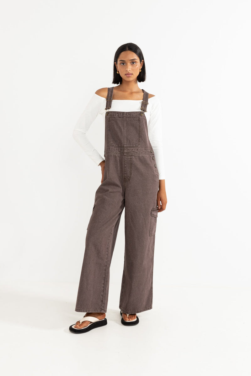 Charlie Wide Leg Cargo Overalls Chocolate