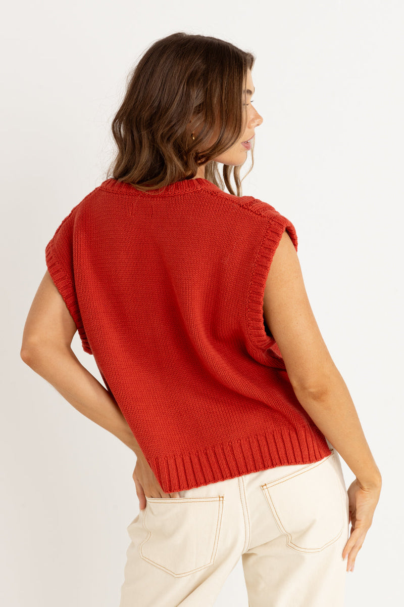 Stanley Cable Knit Vest Red