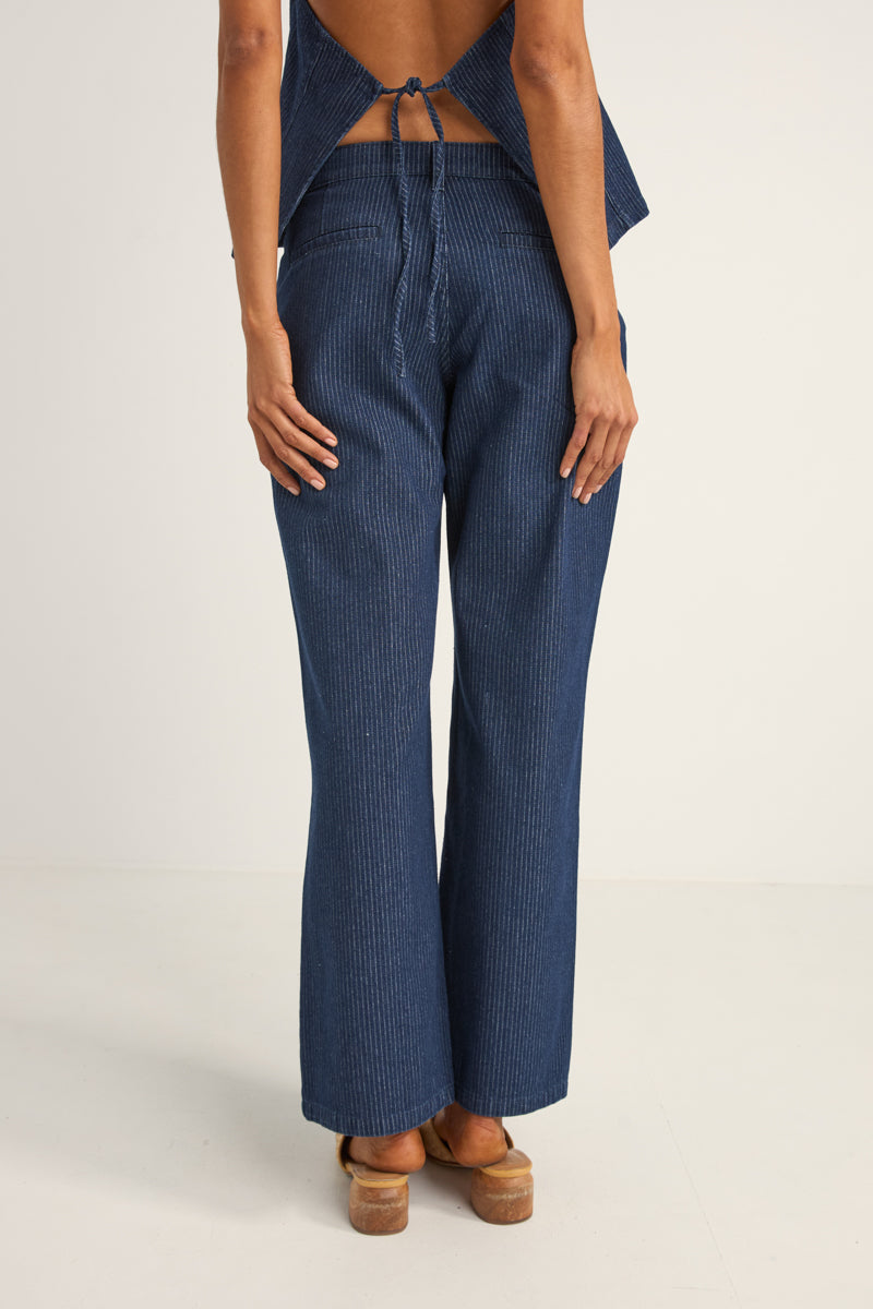 Pinstripe Mid-Rise Pant Indigo