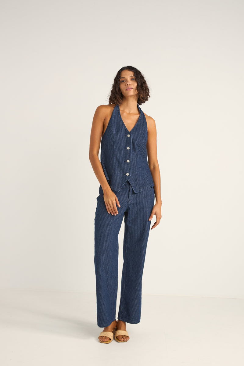 Pinstripe Mid-Rise Pant Indigo