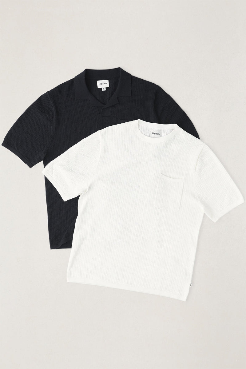 Textured Knit Johnny Polo Black