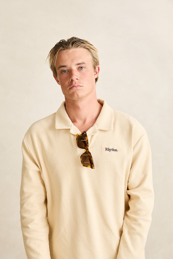 Waffle Rugby Ls Polo Cream