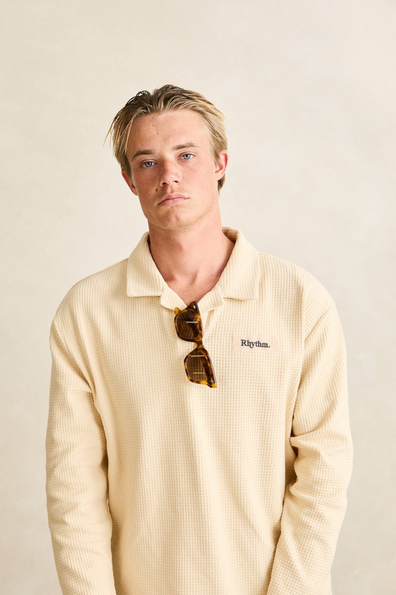 Waffle Rugby Ls Polo Cream