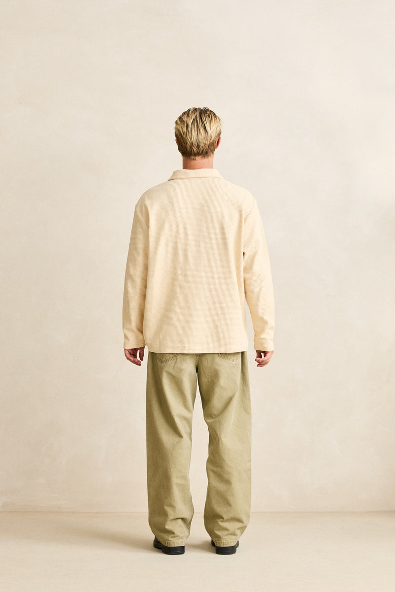 Waffle Rugby Ls Polo Cream