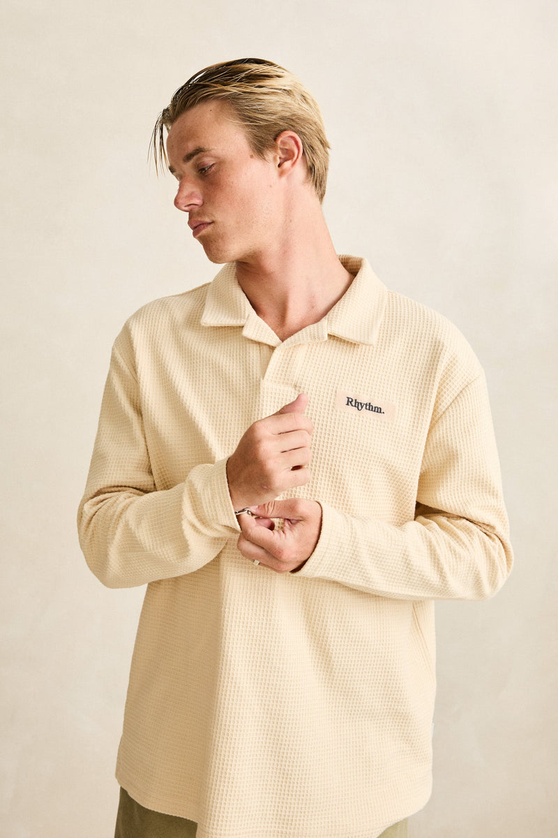 Waffle Rugby Ls Polo Cream