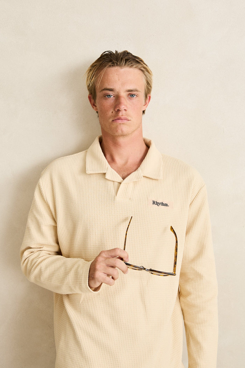 Waffle Rugby Ls Polo Cream