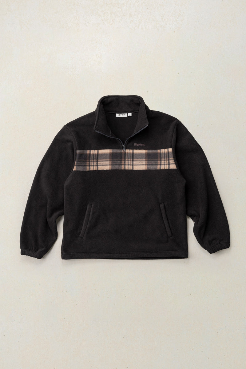 Checkered Fleece Quarter Zip Black