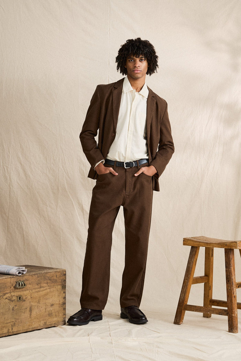tobacco blazer Antique Linen Games Mk. I Roll up[ your sleeves and show off the chic menswear stripe lining Navy Dress Pants with Tobacco
