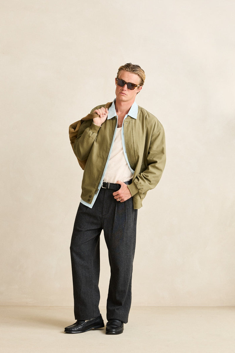 Reverse Twill Bomber Jacket Washed Olive