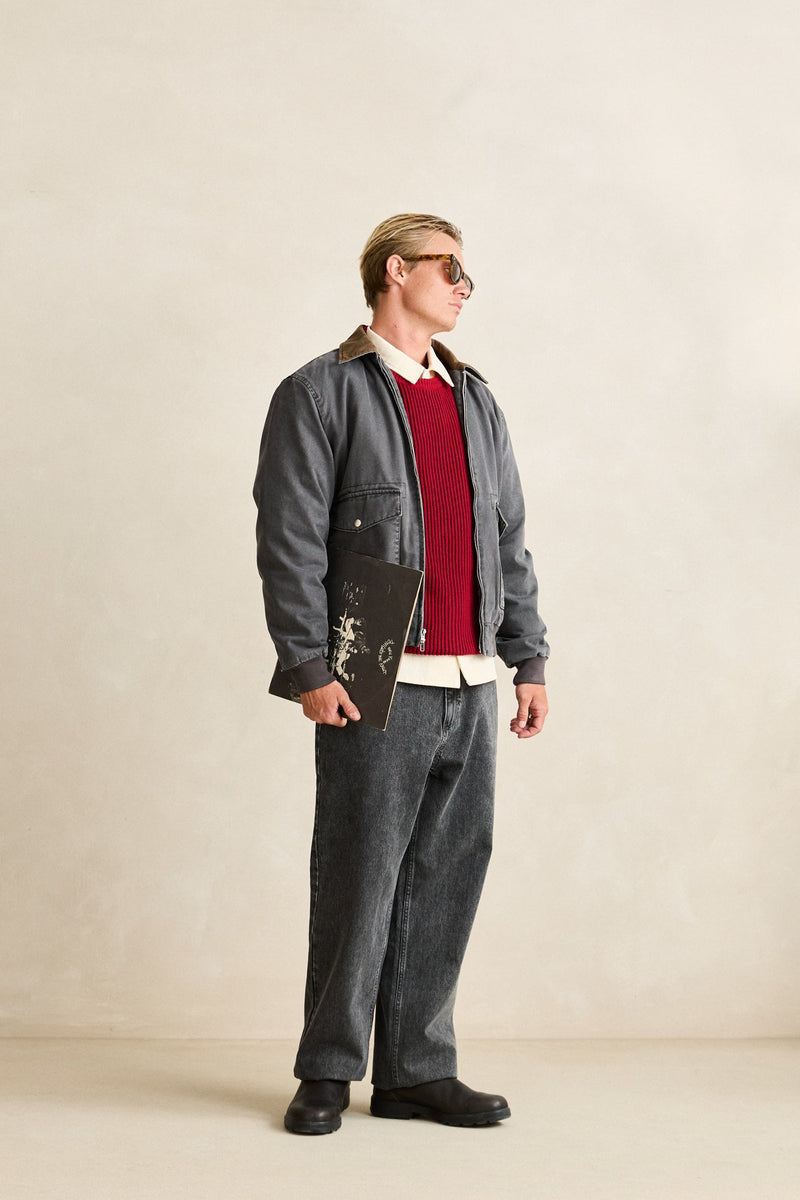 Washed Canvas Bomber Jacket Charcoal