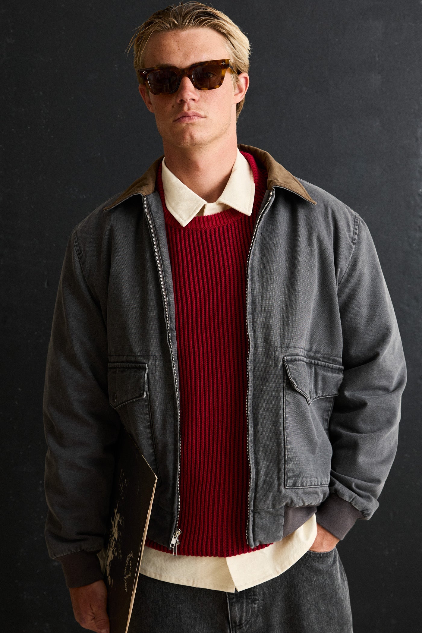 Washed Canvas Bomber Jacket Charcoal – Rhythm US
