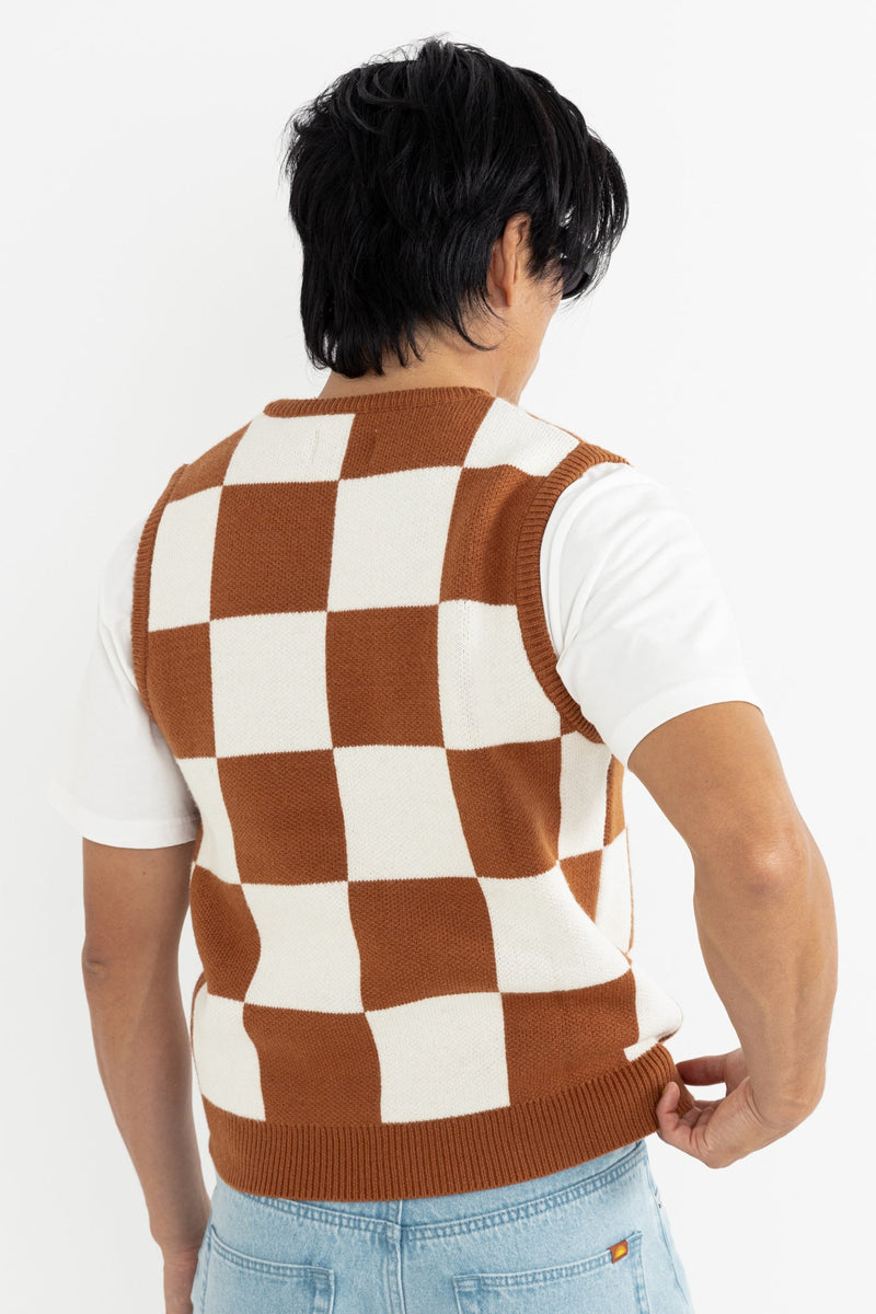 Rhumba Check Knit Vest Brown