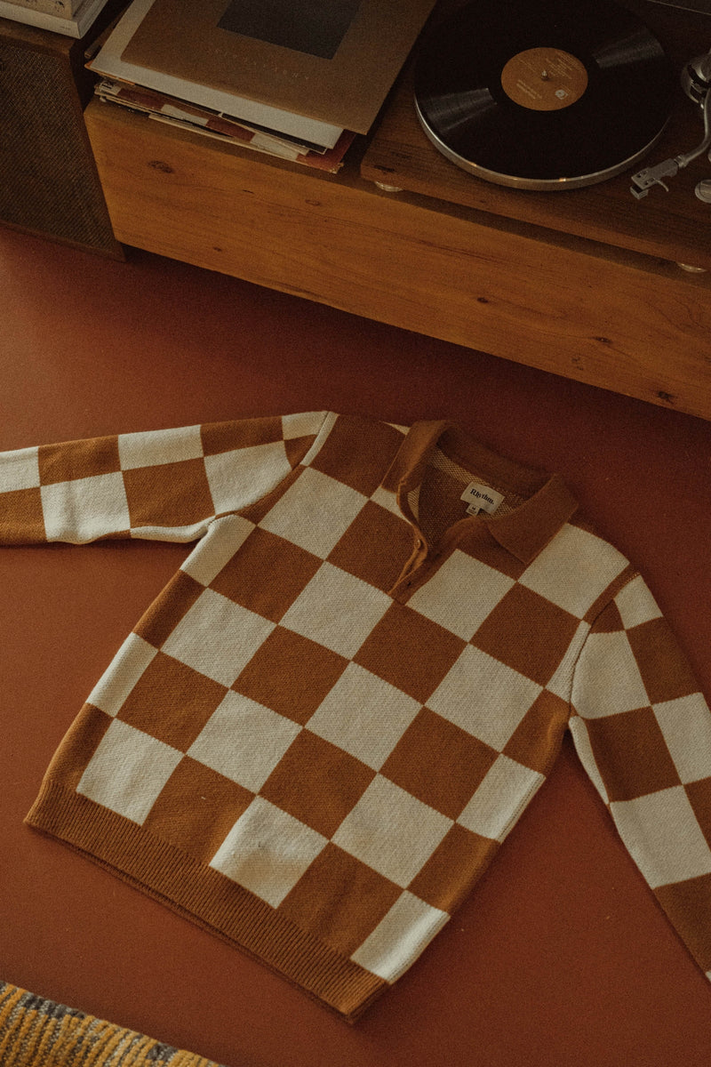 Rhumba Check Ls Polo Knit Brown