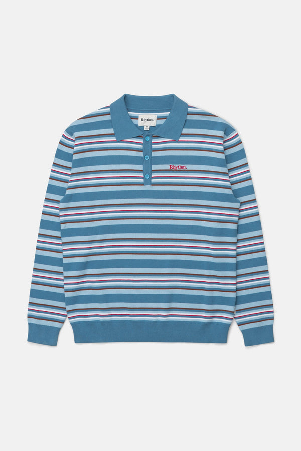 Relaxed Knit Ls Polo Blue