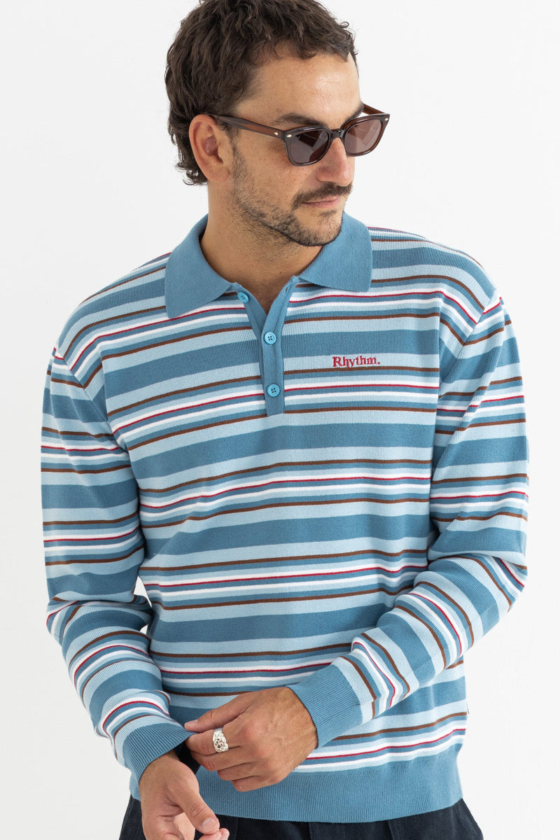 Relaxed Knit Ls Polo Blue