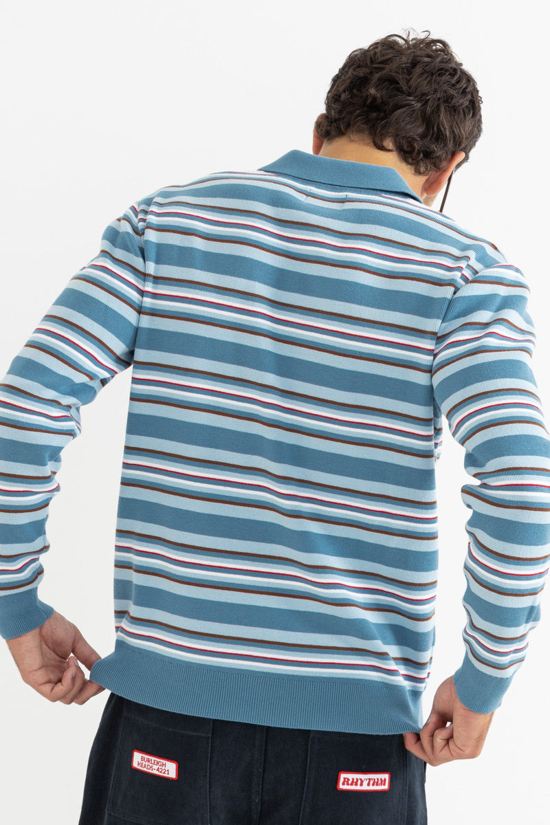 Relaxed Knit Ls Polo Blue