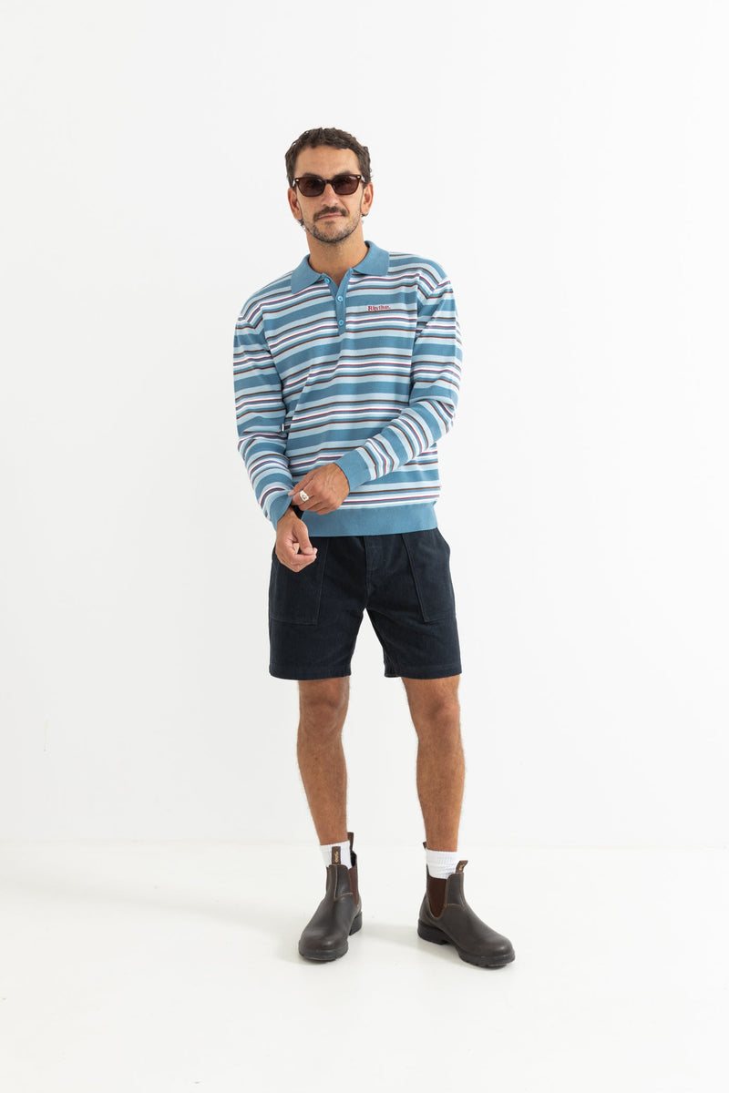 Relaxed Knit Ls Polo Blue