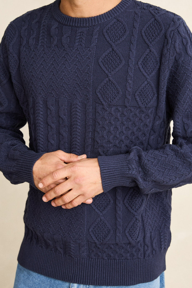 Patchwork Sweater Vintage Navy