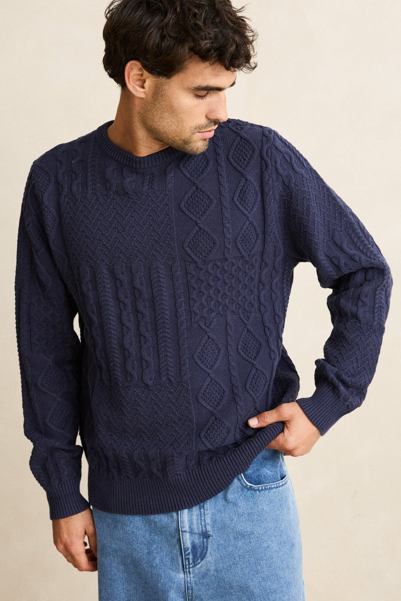Patchwork Sweater Vintage Navy