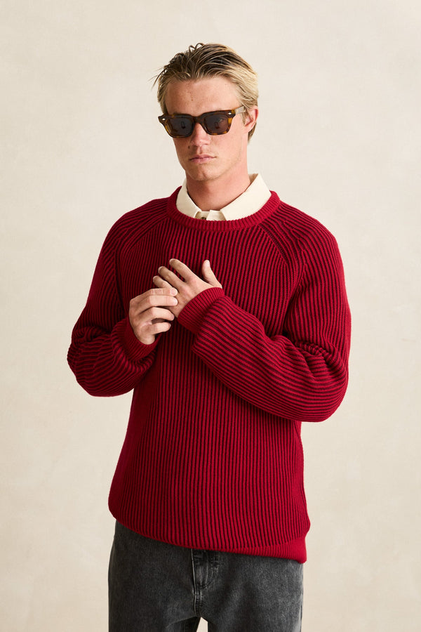 Texture Stripe Knit Moroccan Red