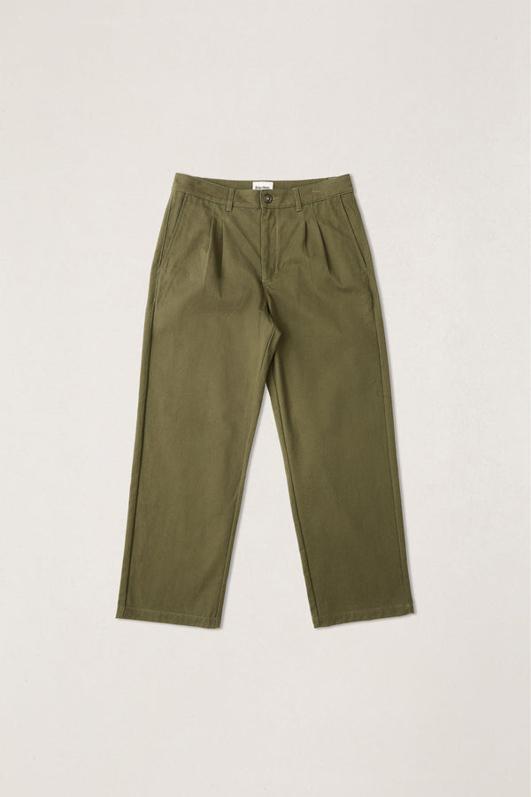 Essential Pleated Twill Trouser Olive