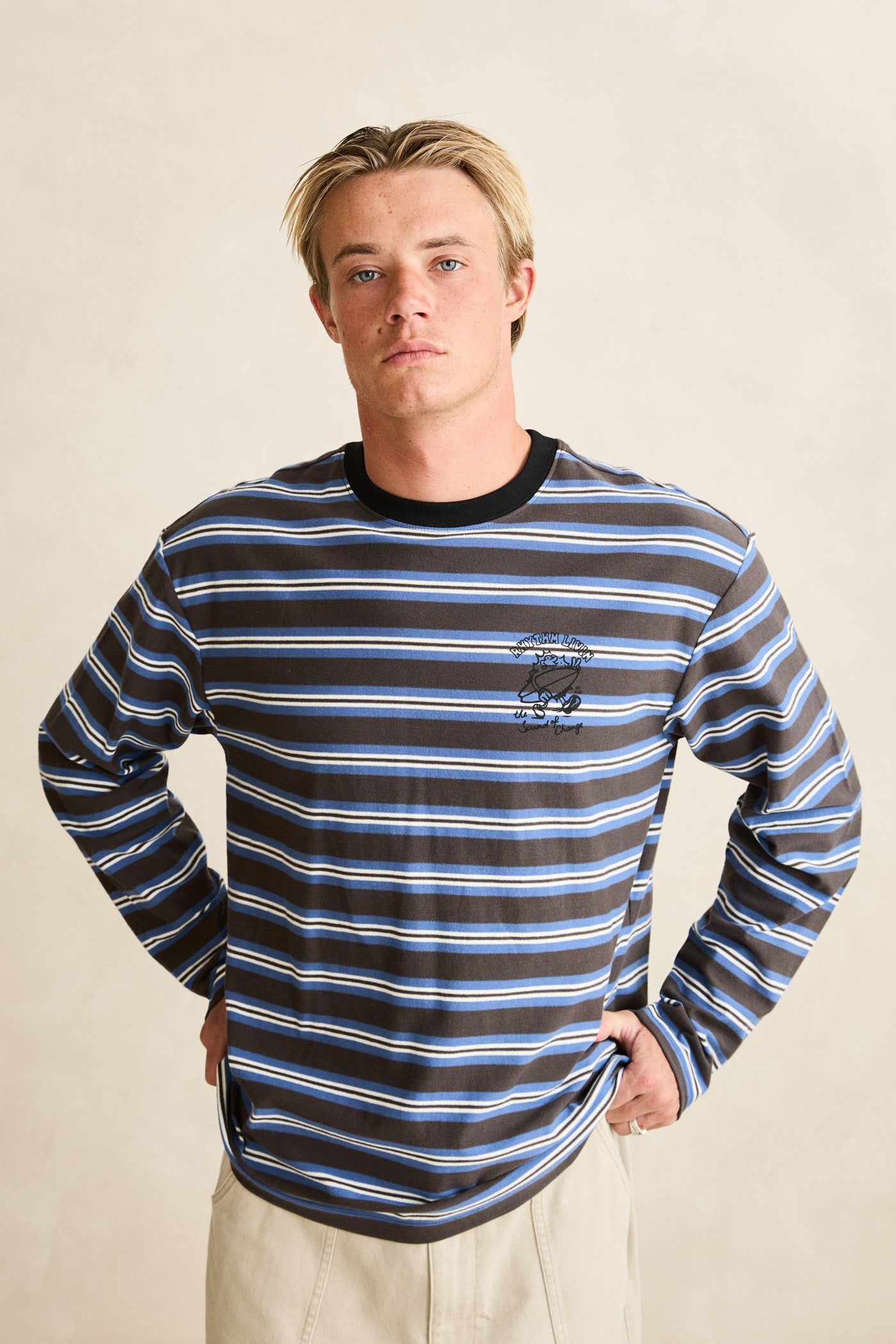 Peace Sun Vintage Stripe Ls T-Shirt Fog – Rhythm US